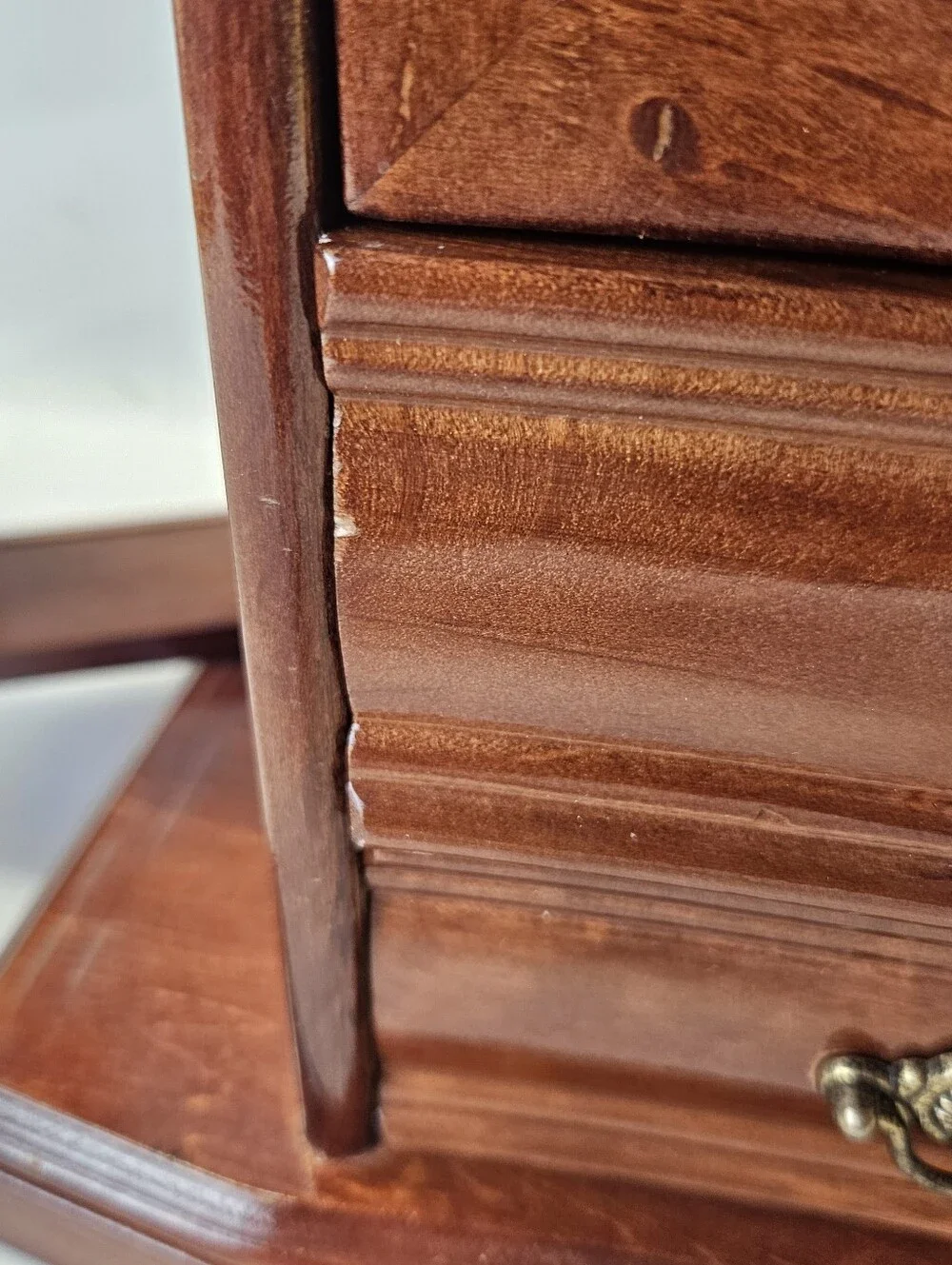 Vintage Wooden Jewelry Armoire Box 2 Drawers Ring Etched Glass Doors Felt Lined
